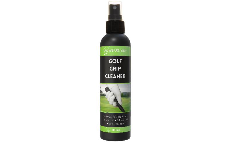 PowerXtroke golf grip cleaner bottle – removes sweat, dirt and residue to restore grip tackiness
