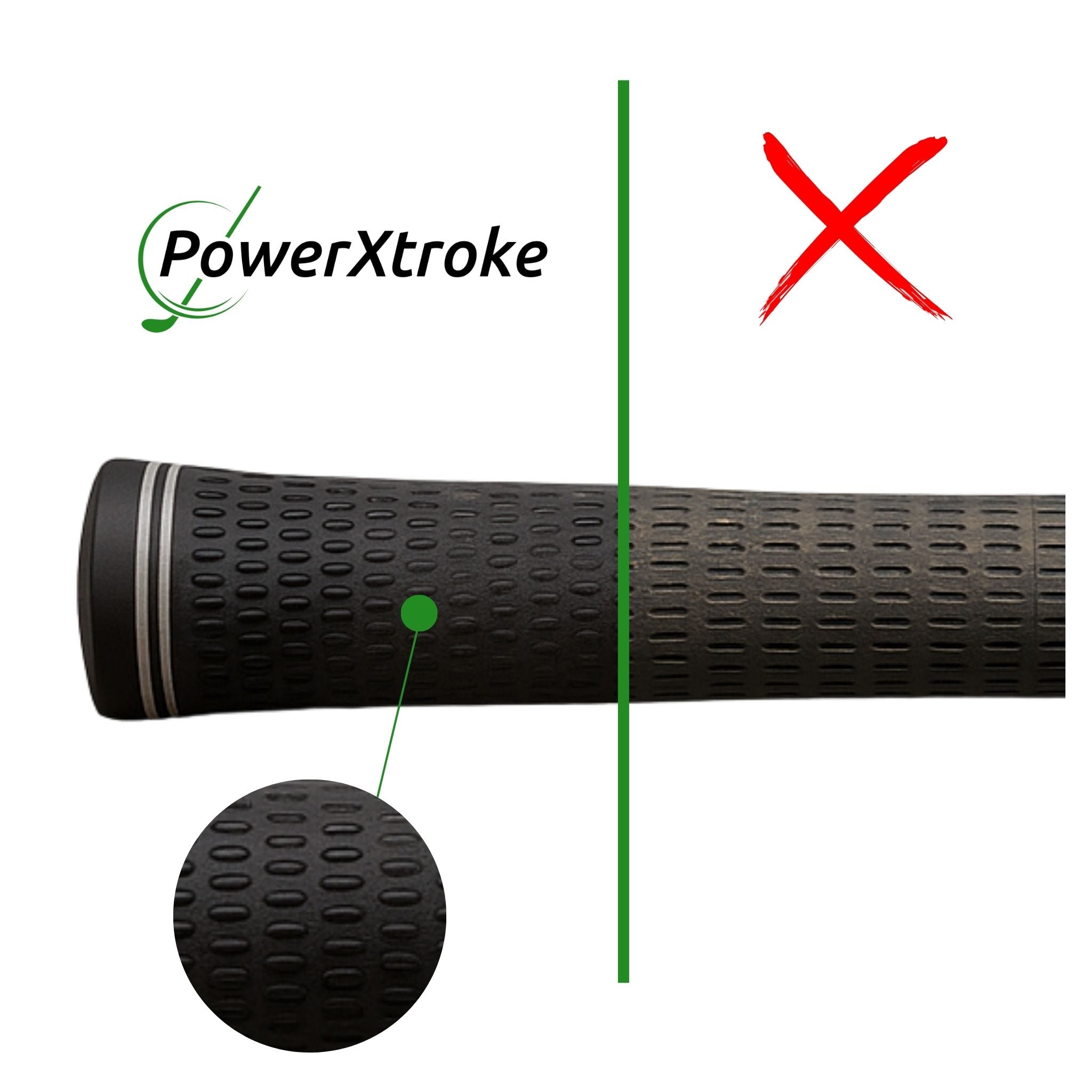 Comparison of golf grip before and after cleaning with PowerXtroke – restored tackiness and clean finish